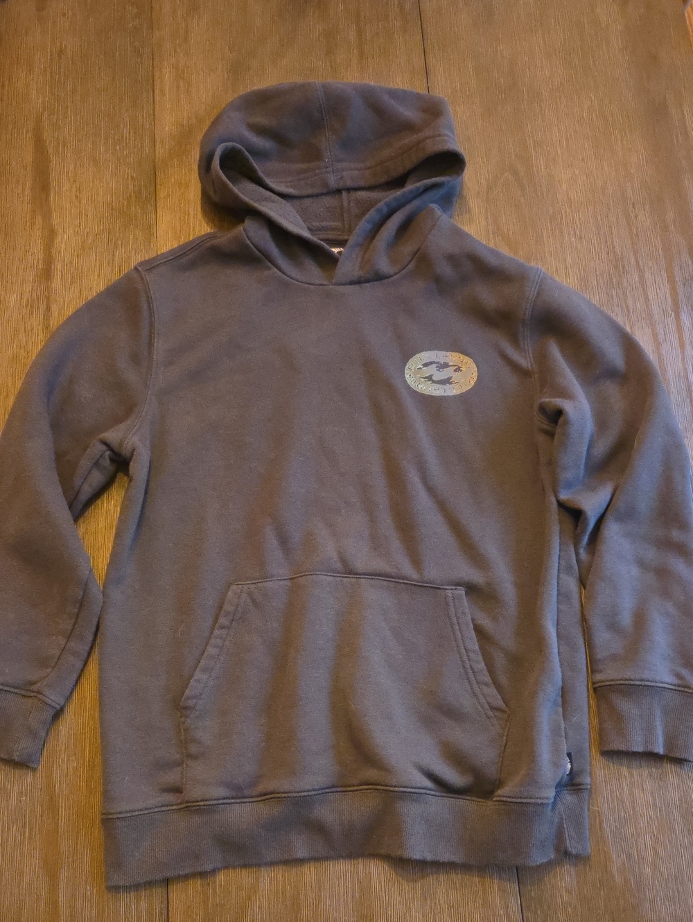 Billabong Boys Sz Large Charcoal Gray Hoodie Sweatshirt with Chest And Back Logo